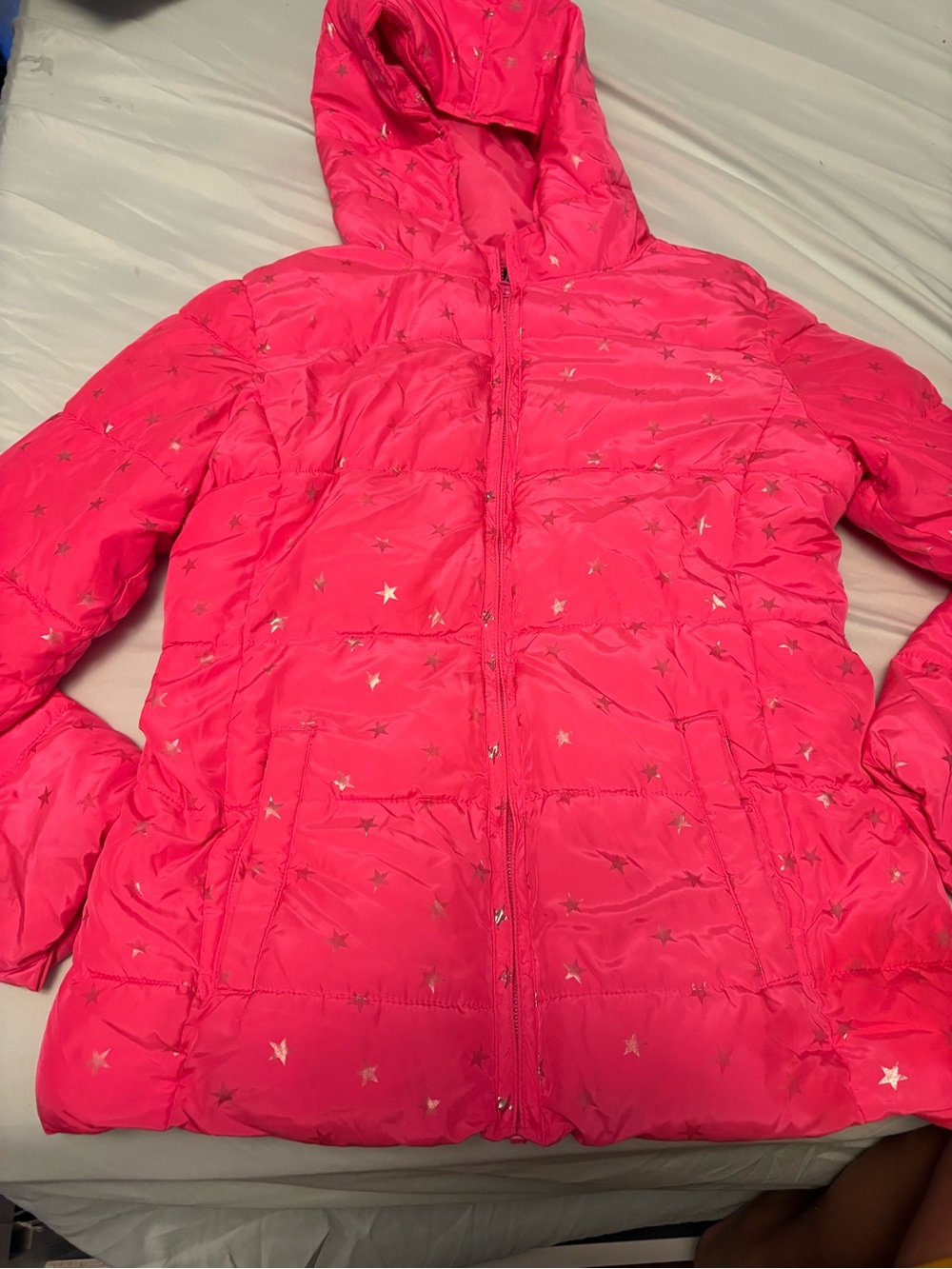 Place Bright Pink Star-Print Hooded Puffer Jacket